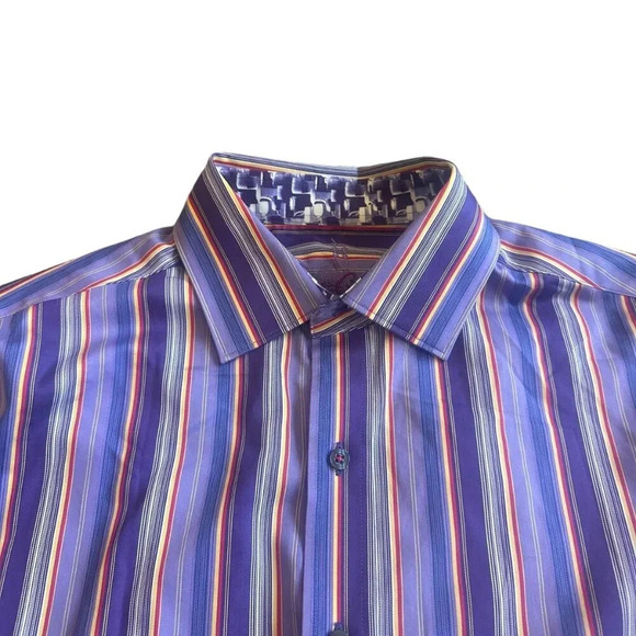 Robert Graham Purple Stripe Button-Down Shirt Dress Casual Size Medium Men's - Picture 2 of 11